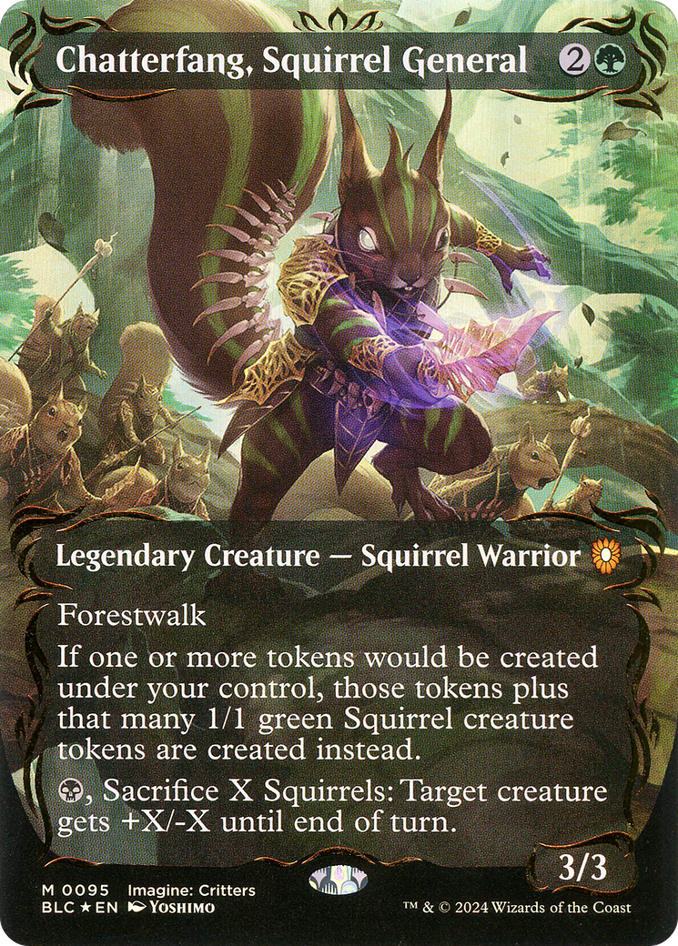 Chatterfang, Squirrel General (Borderless) (Raised Foil) (BLC-095) - Bloomburrow Commander (Borderless) Foil