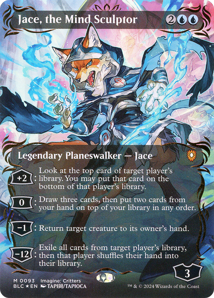 Jace, the Mind Sculptor (Borderless) (Raised Foil) (BLC-093) - Bloomburrow Commander (Borderless) Foil