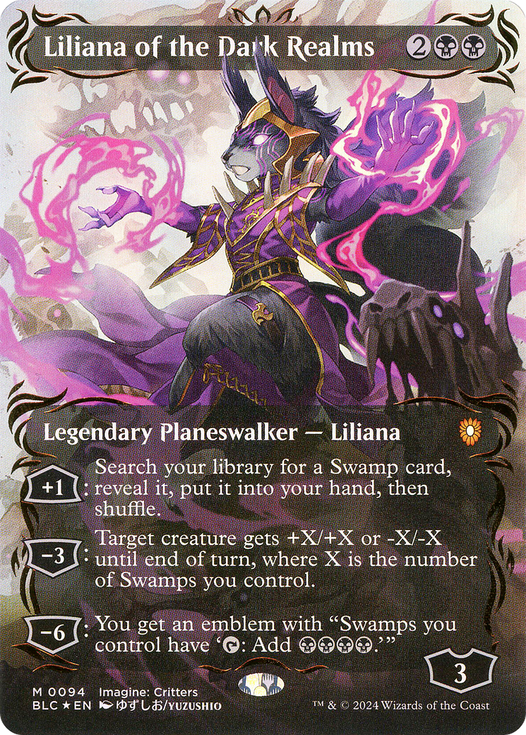 Liliana of the Dark Realms (Borderless) (Raised Foil) (BLC-094) - Bloomburrow Commander (Borderless) Foil