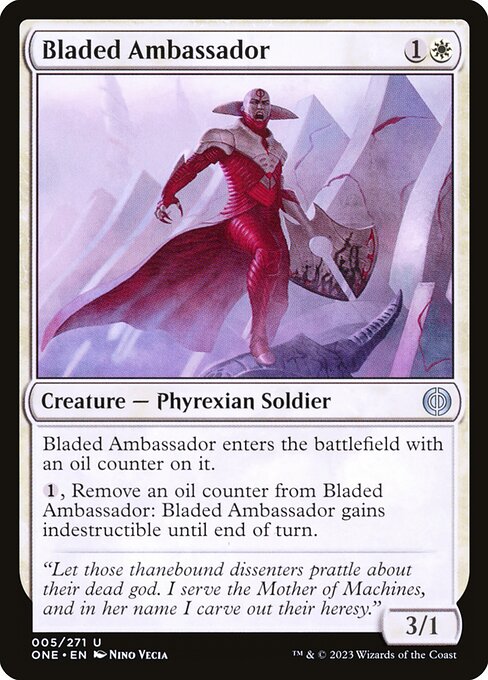 Bladed Ambassador (ONE-999-BA) - Phyrexia: All Will Be One Foil — official product image (scryfall)