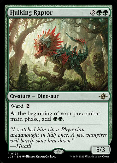 Hulking Raptor (Media Promo-0007) - The Lost Caverns of Ixalan Promos (Borderless) Foil — official product image (scryfall)