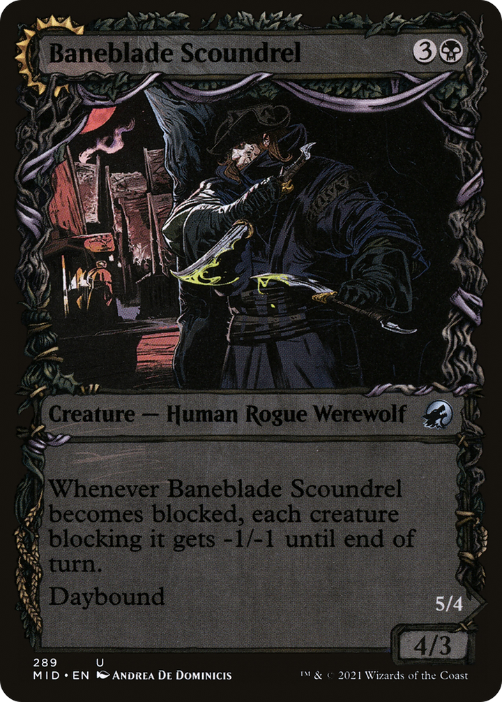 Baneblade Scoundrel (Showcase) (MID-289) - Innistrad: Midnight Hunt: (Showcase, Double Faced Transform) Foil