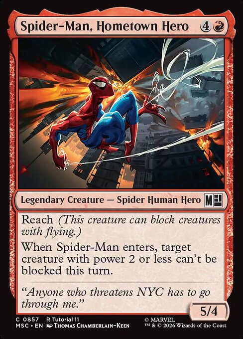 Spider-Man, Hometown Hero (0556) (MSC-556) - Commander: Marvel Super Heroes — official product image (scryfall)