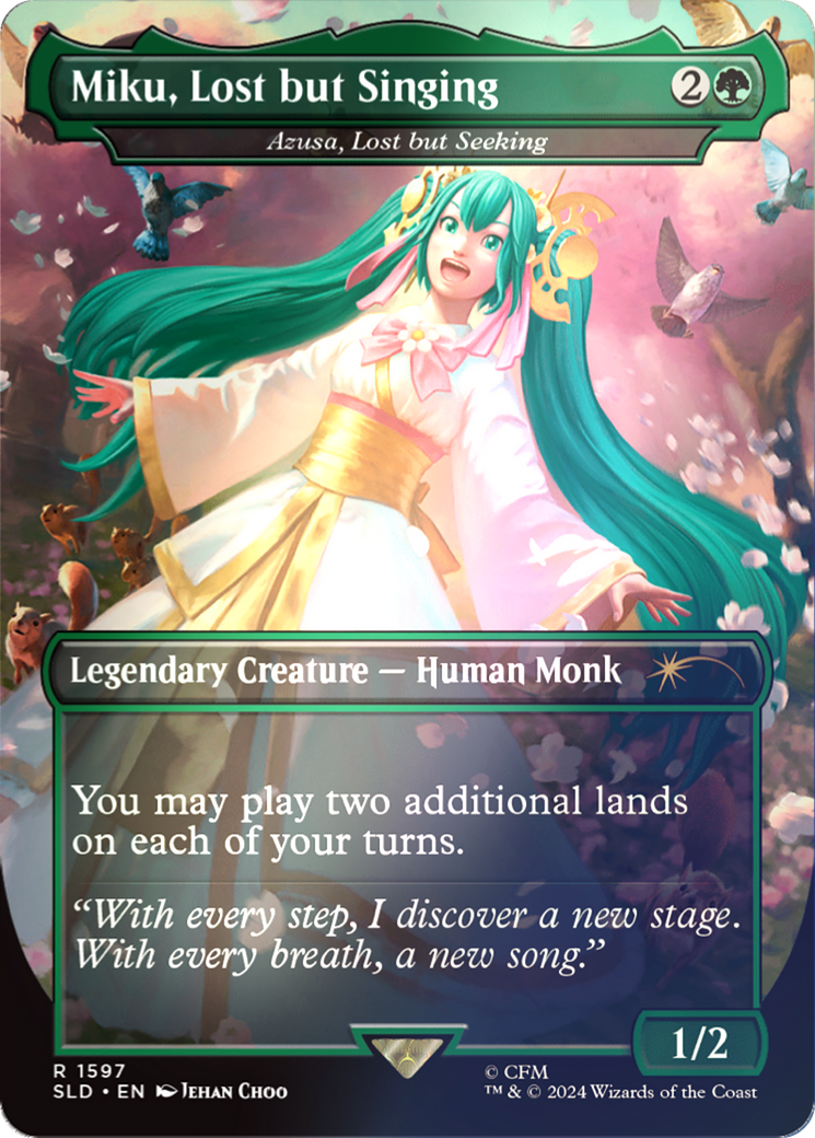 Miku, Lost but Singing - Azusa, Lost but Seeking (Rainbow Foil) (SLD-1597★) - Secret Lair Drop / Miku, Lost but Singing (Borderless) Foil