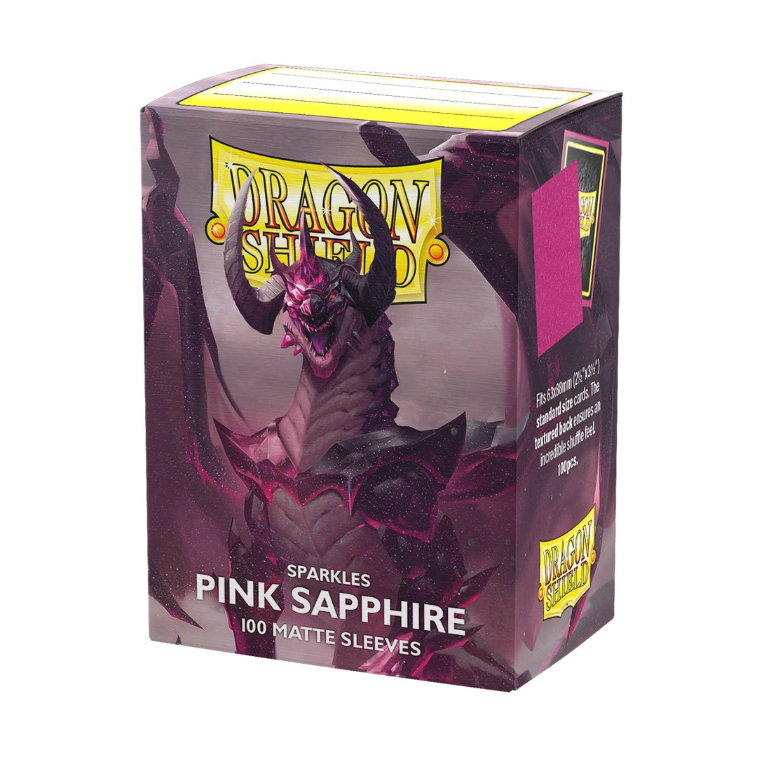 Dragon Shield Sleeves: Standard Matte Sparkles – Pink Sapphire 100CT — box left