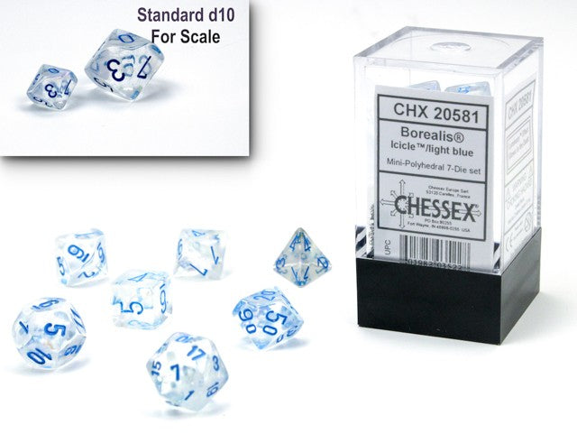 Chessex Borealis Mini 7-Die Set – Icicle/Light Blue Luminary
