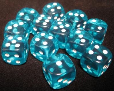 Chessex Translucent Teal/White 16mm D6 Block (12)