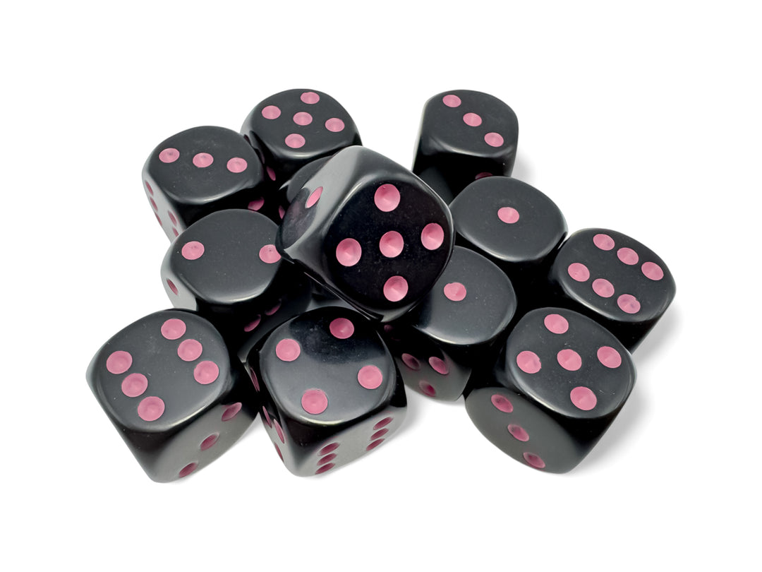 Chessex Opaque Black/Pink 16mm D6 Block (12)