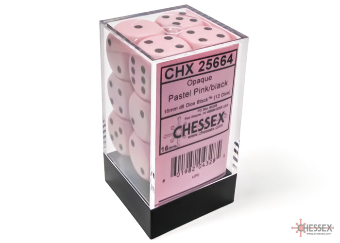 Chessex Opaque Pastel Pink/Black 16mm D6 Block (12)
