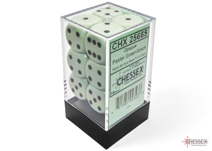 Chessex Opaque Pastel Green/Black 16mm D6 Block (12)