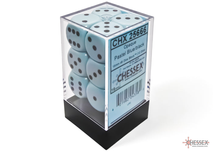 Chessex Opaque Pastel Blue/Black 16mm D6 Block (12)