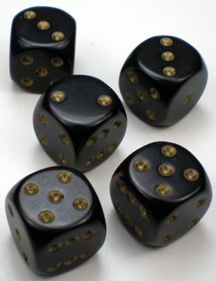 Chessex Opaque Black/Gold 12mm D6 Block (36)