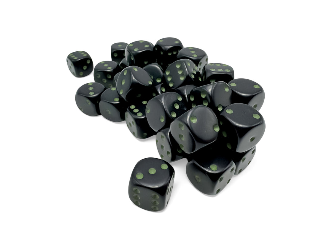 Chessex Opaque Black/Green 12mm D6 Block (36)