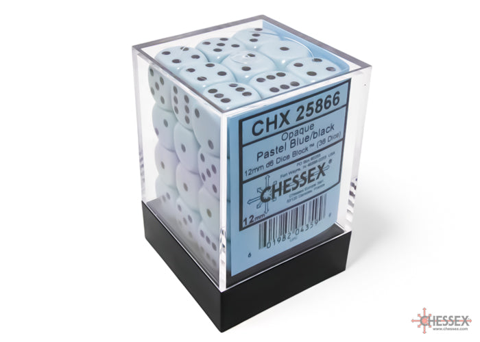 Chessex Opaque Pastel Blue/Black 12mm D6 Block (36)
