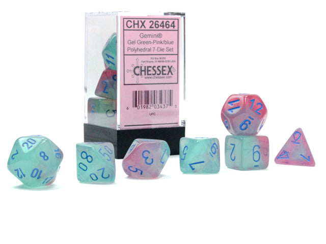 Chessex Gemini Gel Green-Pink/Blue Luminary 7-Die Set