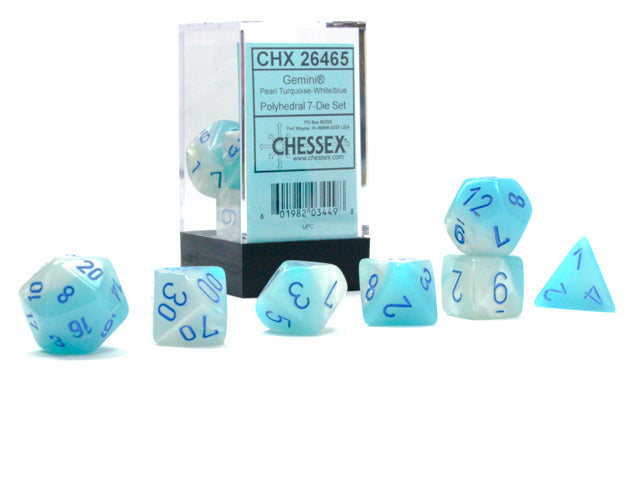 Chessex Gemini Pearl Turquoise-White/Blue Luminary 7-Die Set