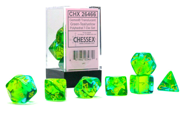 Chessex Gemini Translucent Green-Teal/Yellow 7-Die Set