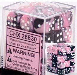 Chessex Gemini Black-Pink/White 12mm D6 Block (36)