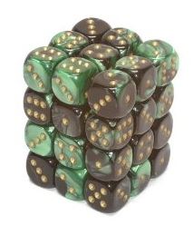Chessex Gemini Black-Green/Gold 12mm D6 Block (36)