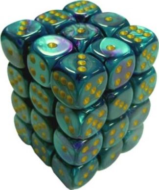 Chessex Gemini Purple-Teal/Gold 12mm D6 Block (36)