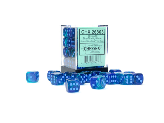 Chessex Gemini Blue-Blue/Light Blue 12mm D6 Block (36)