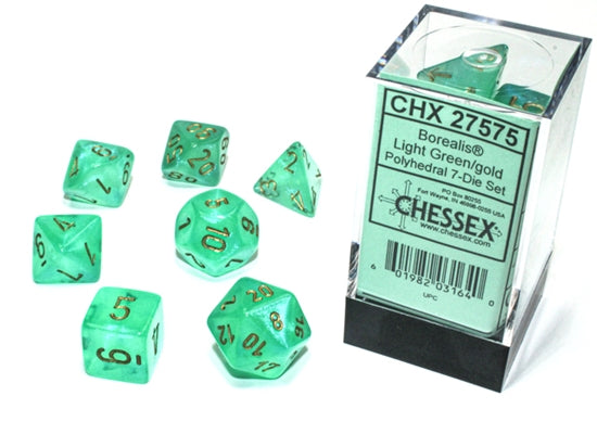 Chessex Borealis Light Green/Gold Luminary 7-Die Set