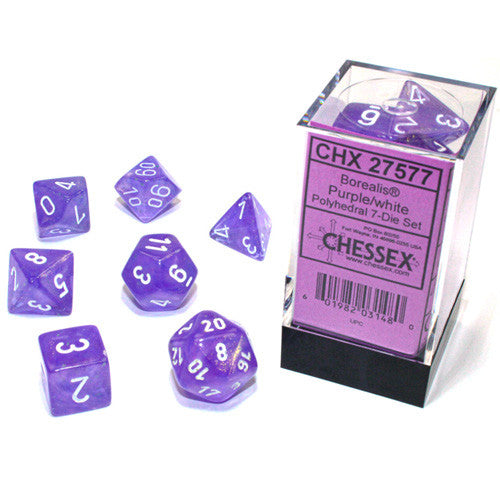 Chessex Borealis Purple/White Luminary 7-Die Set