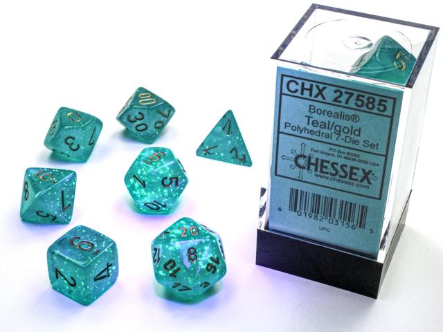 Chessex Borealis Teal/Gold Luminary 7-Die Set