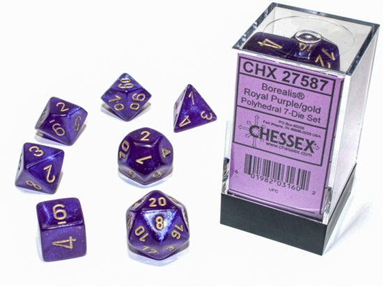 Chessex Borealis Royal Purple/Gold Luminary 7-Die Set
