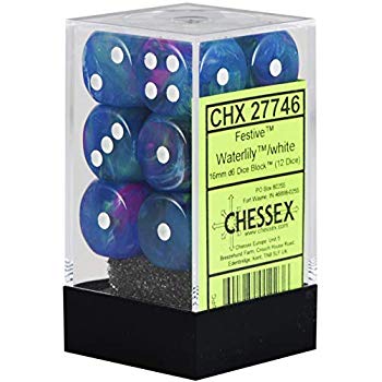 Chessex Festive Waterlily/White 16mm D6 Block (12)