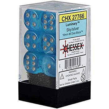 Chessex Luminary Sky/Silver 16mm D6 Block (12)