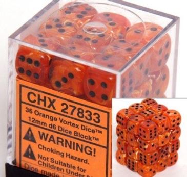 Chessex Vortex Orange/Black 12mm D6 Block (36)