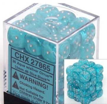 Chessex Cirrus Aqua/Silver 12mm D6 Block (36)