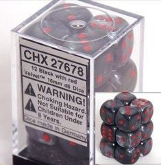 Chessex Velvet Black/Red 12mm D6 Dice Block (36)