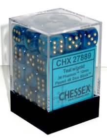 Chessex Phantom Teal/Gold 12mm D6 Block (36)