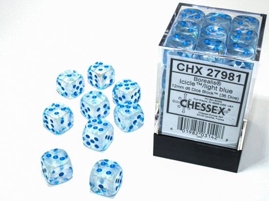 Chessex Borealis Icicle/Light Blue Luminary 12mm D6 Block (36)