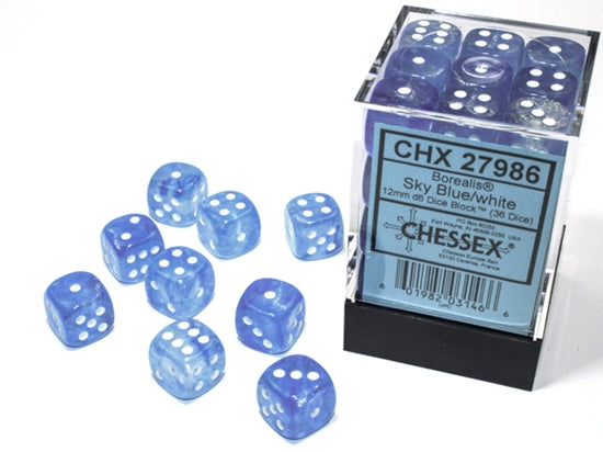 Chessex Borealis Sky Blue/White Luminary 12mm D6 Block (36)