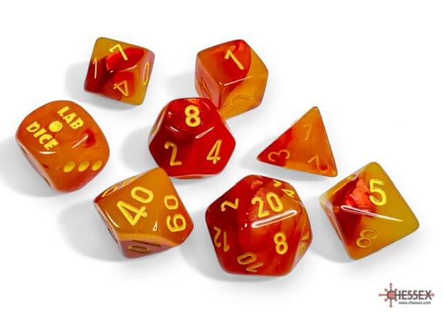 Chessex Gemini Gel Yellow-Red/Yellow Luminary 7-Die Set