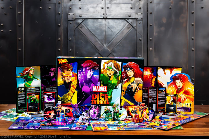 Marvel Dice Throne X-Men Box 2 (Cyclops, Gambit, Rogue, Jean Grey) — full game setup