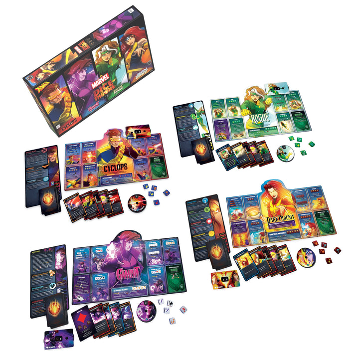 Marvel Dice Throne X-Men Box 2 (Cyclops, Gambit, Rogue, Jean Grey) — box and contents