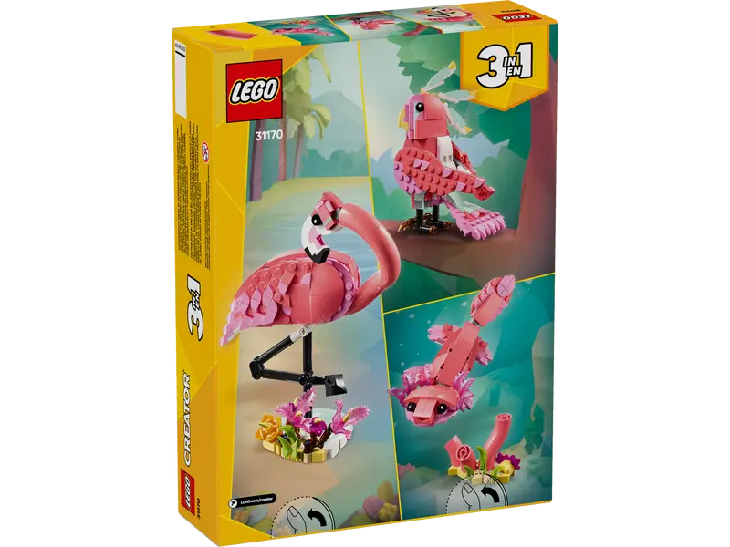 LEGO Creator 3 in 1 Wild Animals: Pink Flamingo, Cockatoo, Axolotl - 31170