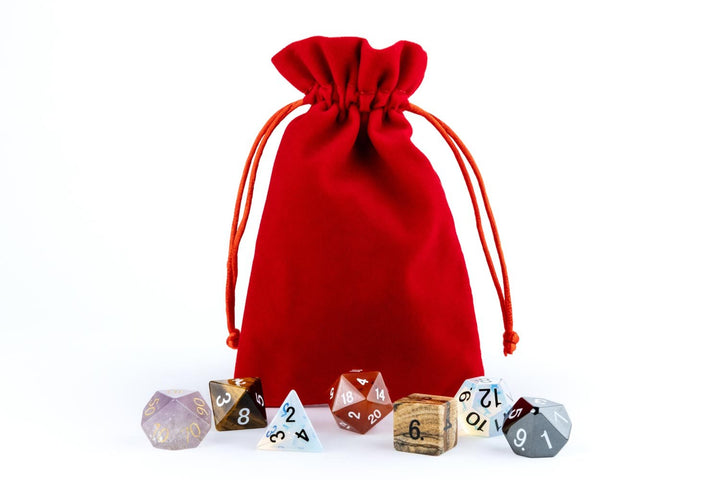 FanRoll red/gold bag with dice — official