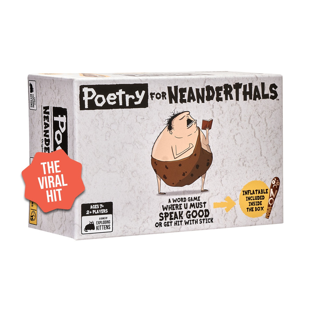 Poetry for Neanderthals card game box, front angle — official Exploding Kittens image
