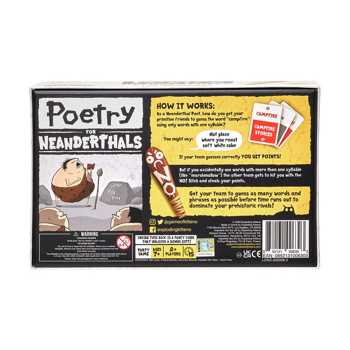 Poetry for Neanderthals box back with how to play