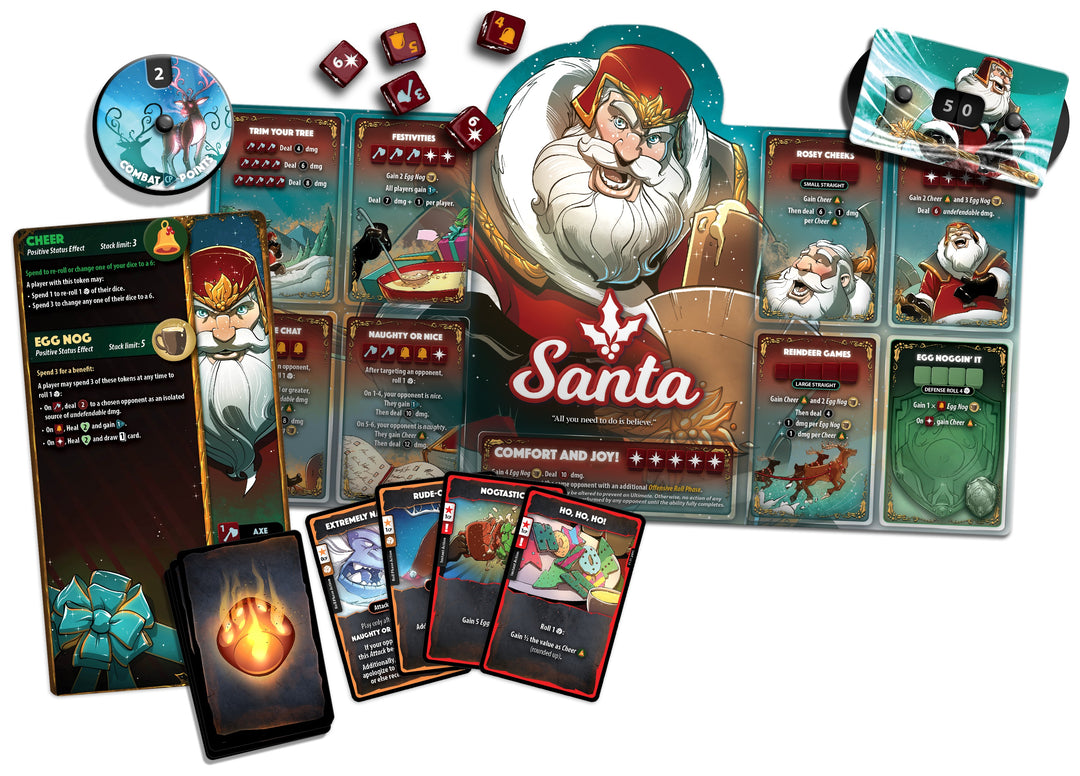 Dice Throne: Santa hero board, dice and cards