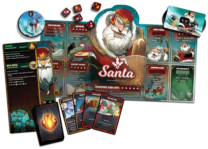 Dice Throne: Santa hero board, dice and cards