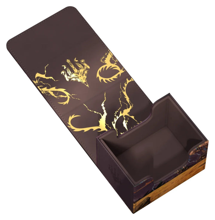 Ultimate Guard Sidewinder 100+ XenoSkin – Tarkir: Dragonstorm Ghostfire – Neriv, Heart of the Storm — Fully open – interior gold foil