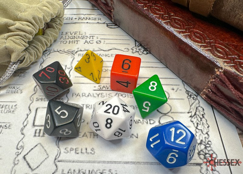 Chessex Nostalgia Opaque GM & Beginner Player 7-Die Set — official Chessex photo