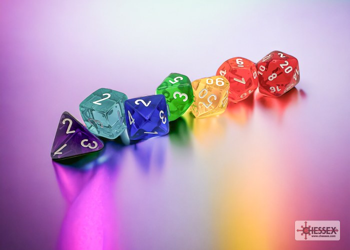 Chessex Prism Translucent GM & Beginner Player 7-Die Set — official Chessex photo