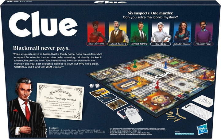 Clue Classic Refresh — official Hasbro box back (F6420)